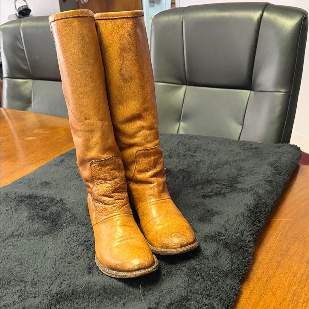 Classic Tall Leather Riding Boots - Tan (Missing Buckles)